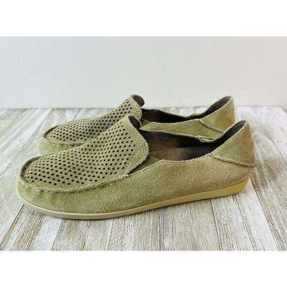 Olukai Nohea Shoes Perf Green Perforated Suede Slip-On Moc loafer Women's 8.5 - Picture 1 of 11